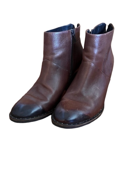 Paul Green Shoes - Paul Green 7 Brown Oiled Leather Ankle Boots Booties Stacked Heel Luxury Chic